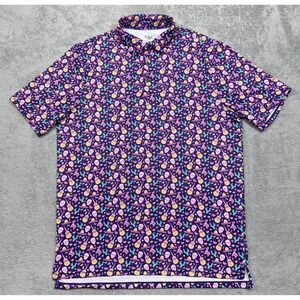 1764 Golf Polo Shirt Mens Large Purple Cinco de Mayo Skulls Guitar Performance